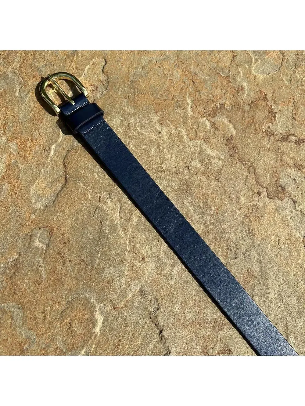 Navy Leather Belt w/ Gold Buckle